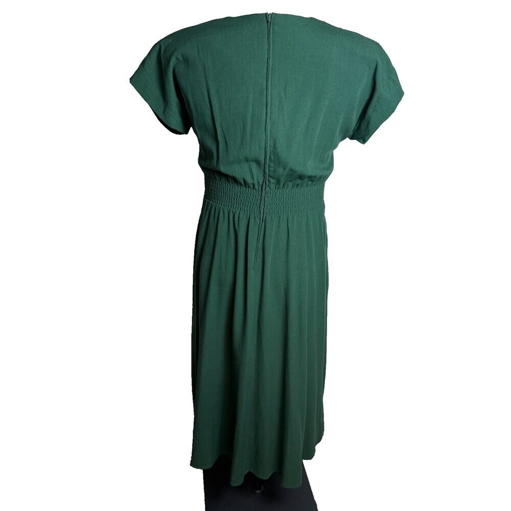 Vintage 90s Sunshine Starshine by Halmode Sz 10 Emerald Green Pleated Midi Dress - Picture 8 of 16